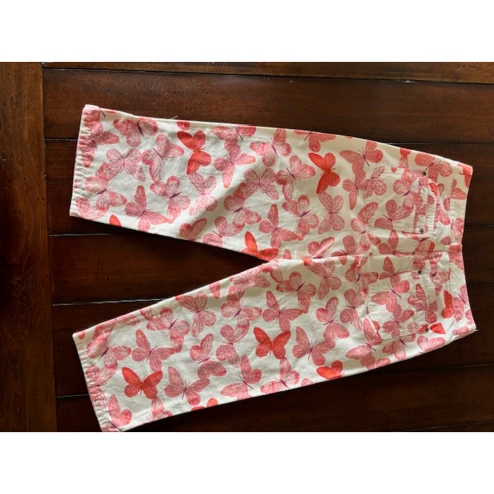 Liz Claiborne Size 8 Crop Pants 100% Cotton Pink & White Butterfly Print - Picture 4 of 4